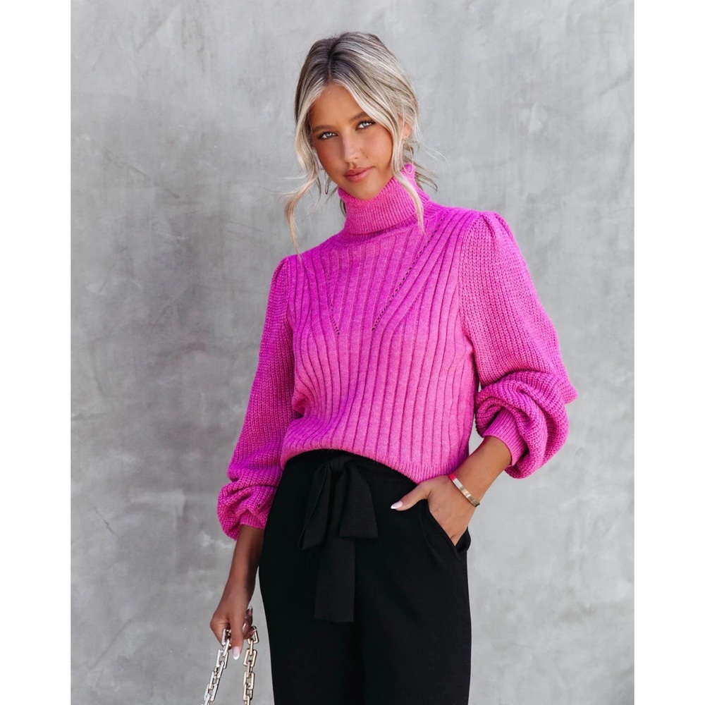 Vici Hot Pink Ombre Ribbed Turtleneck Sweater